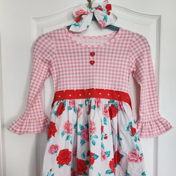 Eleanor Rose size 7/8 Valentines day dress and matching bow - Picture 1 of 2